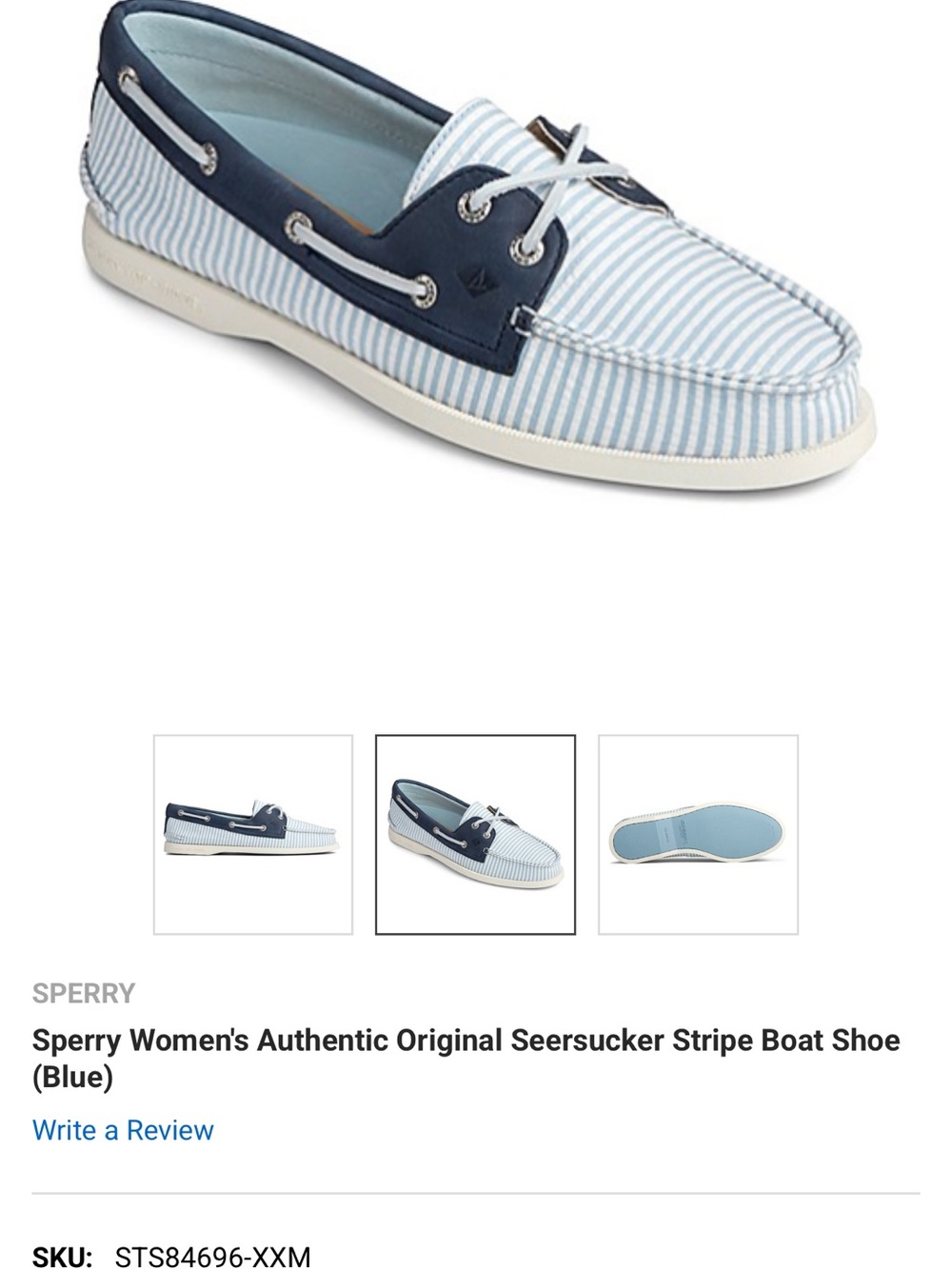 Sperry Women's Authentic Original Seersucker Stripe Boat Shoe, Blue, Size 10